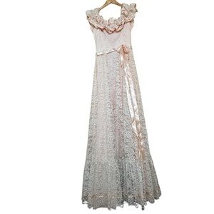 True vintage dance allure by Alfred Angelo pink dress with white lace overlay